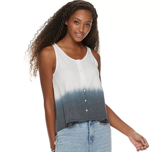 Juniors' Mudd® Dip-Dyed Button Front Jersey Tank Top XL - Picture 1 of 8